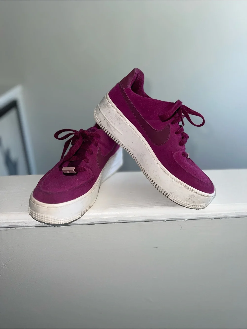 Nike Women’s Fuchsia Suede Air Force Ones White Platform Sole